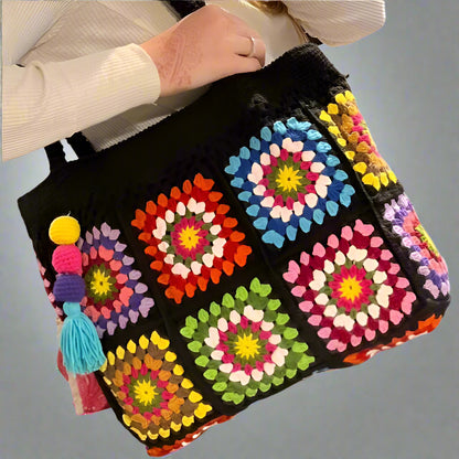 GRANNY SQUARE CROCHET TOTE BAG