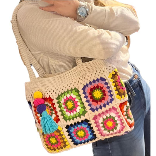 GRANNY SQUARE CROCHET TOTE BAG