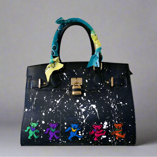 BLACK COWBOY BAG WITH DANCING BEARS