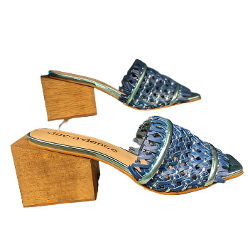 MARIA BLUE WOVEN LEATHER SANDAL