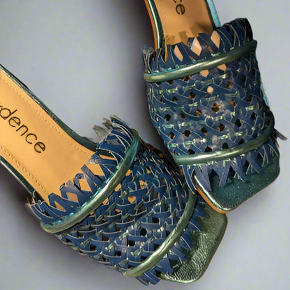 MARIA BLUE WOVEN LEATHER SANDAL