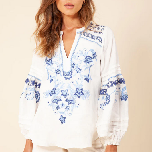 Philipa Embroidered Linen Top
