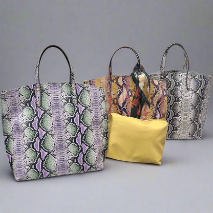 SNAKE PRINT LEATHER TOTE WITH A POUCH