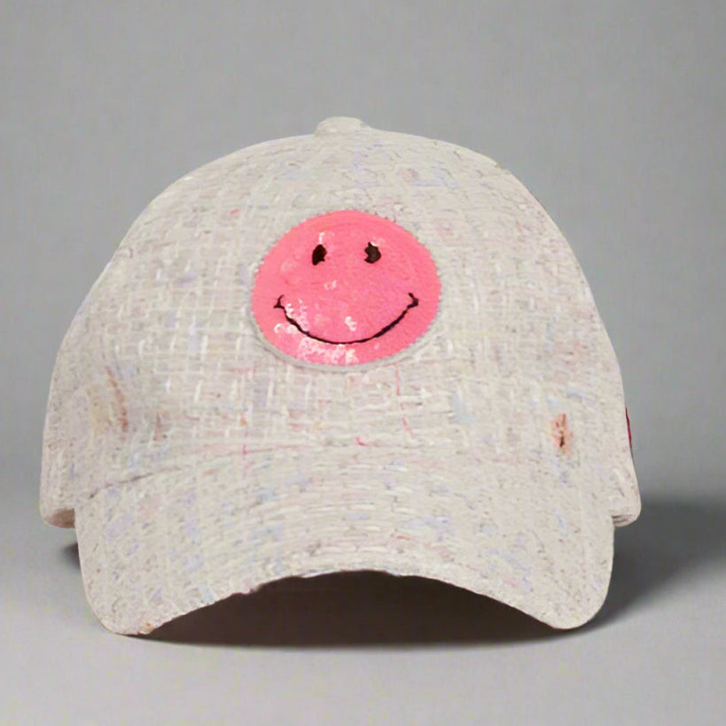 TWEED BASEBALL CAP W/ SMILEY PATCH