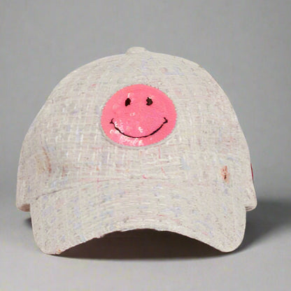 TWEED BASEBALL CAP W/ SMILEY PATCH