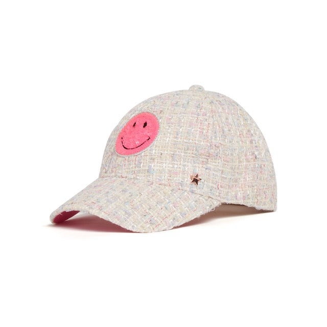 TWEED BASEBALL CAP W/ SMILEY PATCH