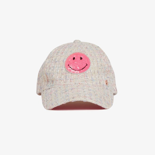 TWEED BASEBALL CAP W/ SMILEY PATCH