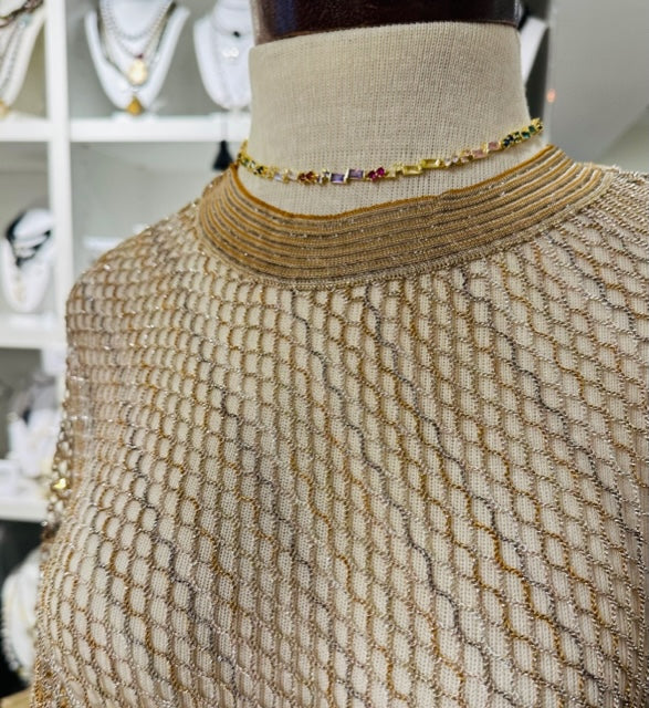 GOLD & SILVER OPEN KNIT PONCHO