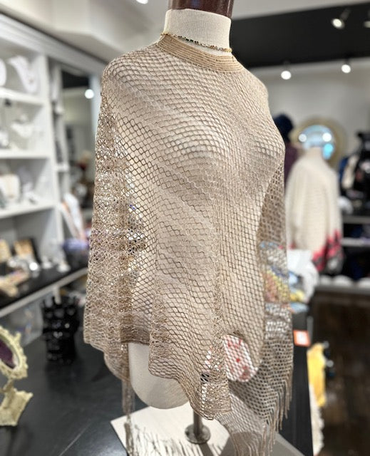 GOLD & SILVER OPEN KNIT PONCHO