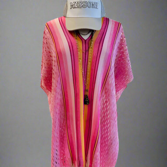 PINK STRIPED KNIT PONCHO