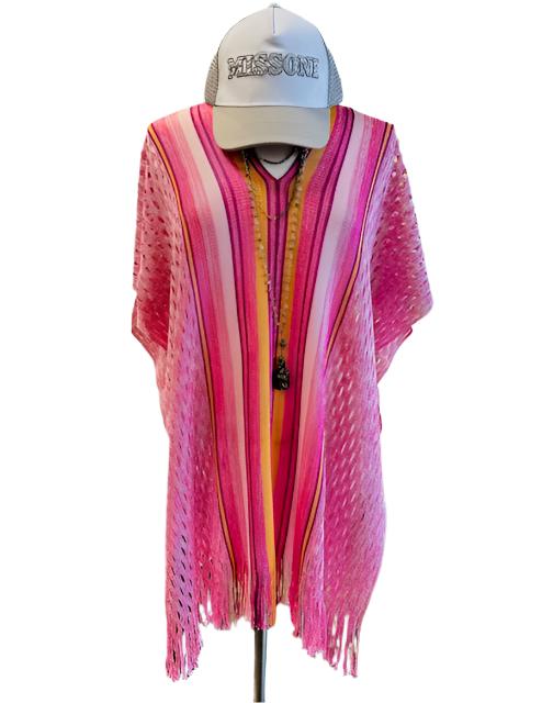 PINK STRIPED KNIT PONCHO