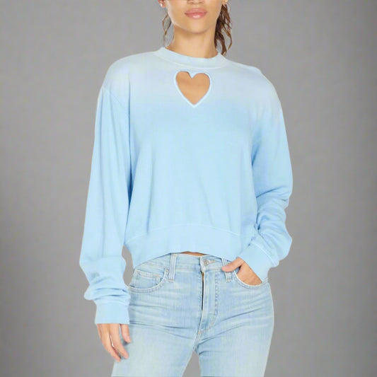 EXON BLUE OMBRE W/ HEART CUTOUT CREW