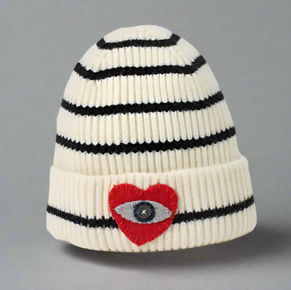 BLACK & WHITE STRIPED BEANIE