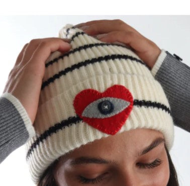 BLACK & WHITE STRIPED BEANIE