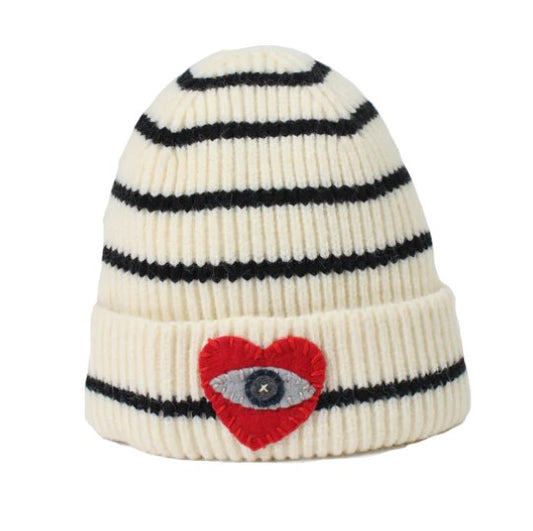 BLACK & WHITE STRIPED BEANIE