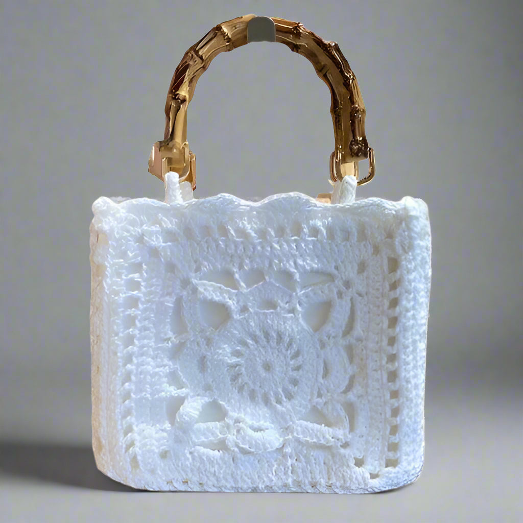 CROCHET HANDBAG WITH BAMBOO HANDLES