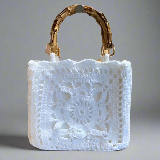 CROCHET HANDBAG WITH BAMBOO HANDLES