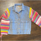 DENIM JACKET WITH CROCHET SLEEVES