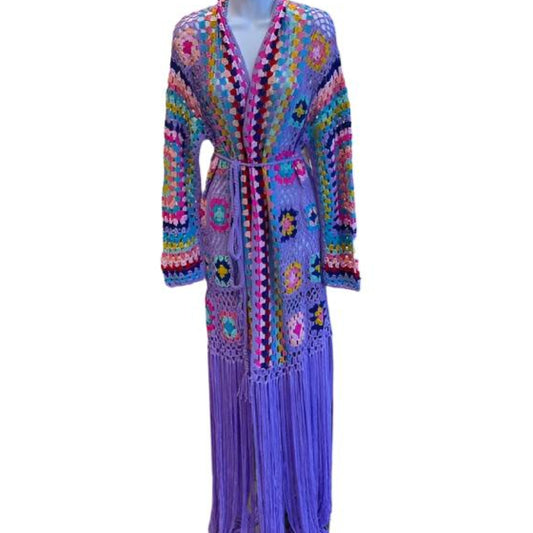 PINK/LILLA CARDIGAN WITH LONG FRINGE
