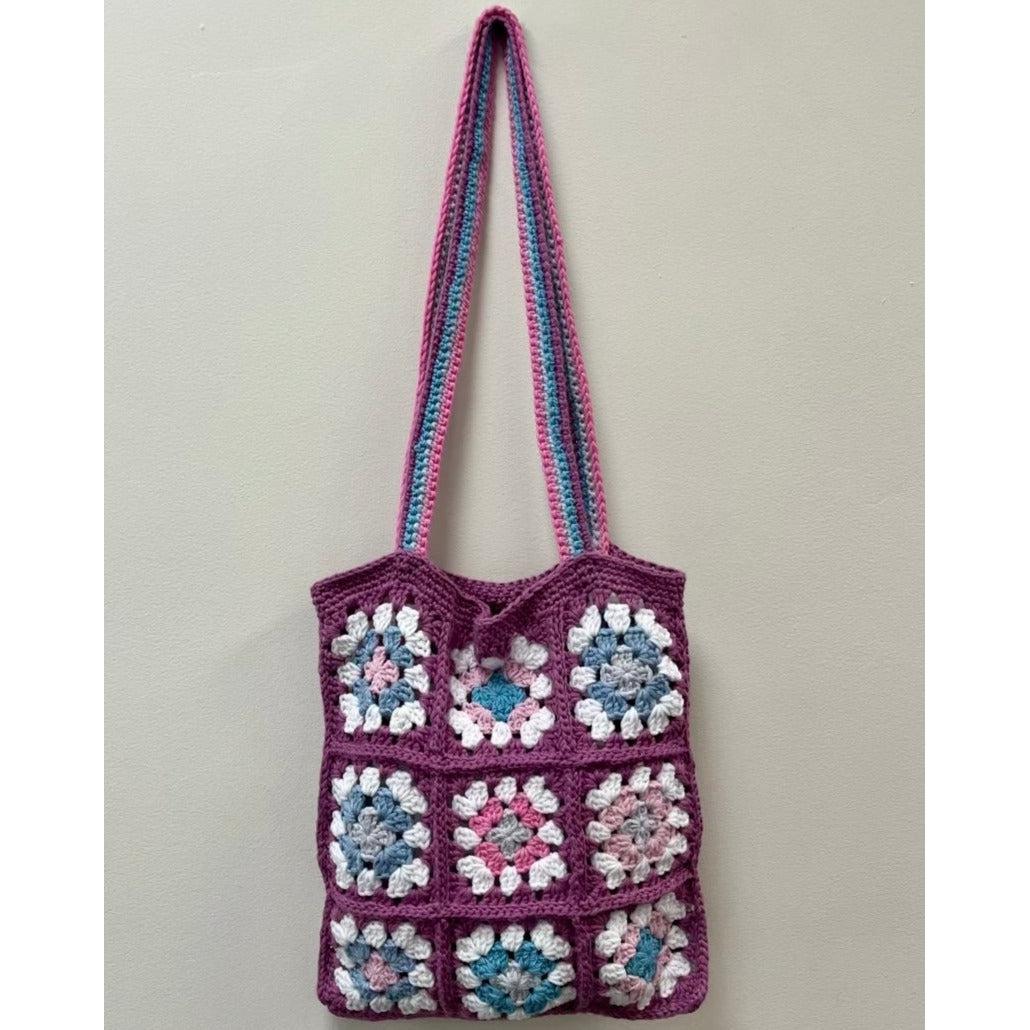CROCHET PINK BAG WITH SQUARES