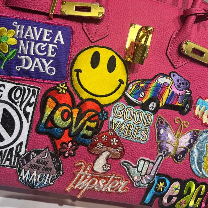 PINK GOOD VIBES PATCHES BAG