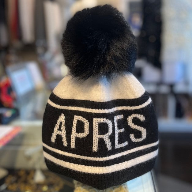 Black & White APRES Ski Knitted Hat With Pom Pom