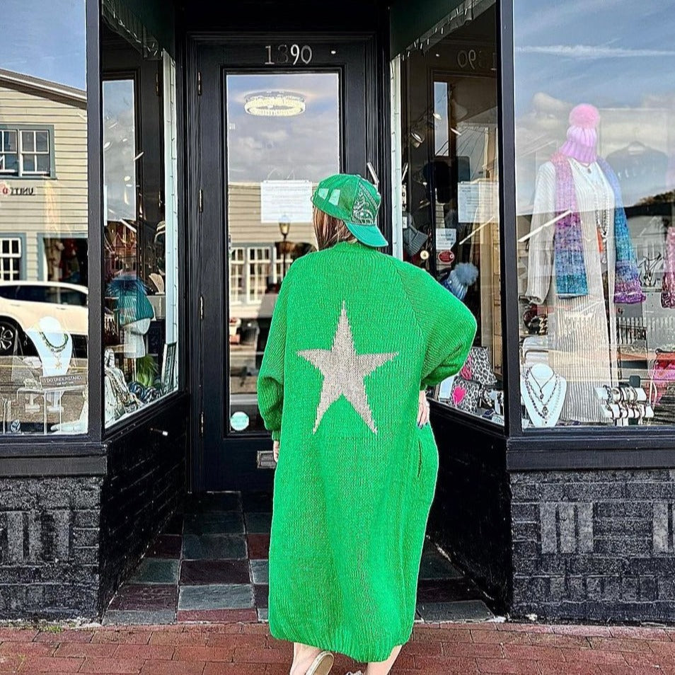 GREEN LONG CARDIGAN WITH STAR