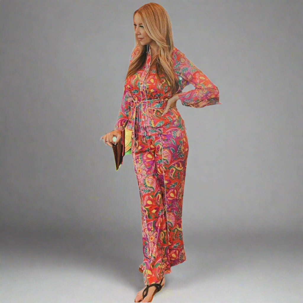 LEISURE SATIN WRAP PJ SET