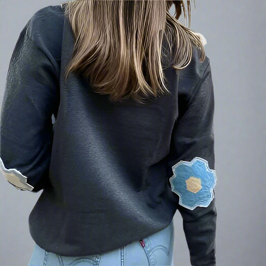 SWEATSHIRT WITH QUILT ELBOW PATCHES