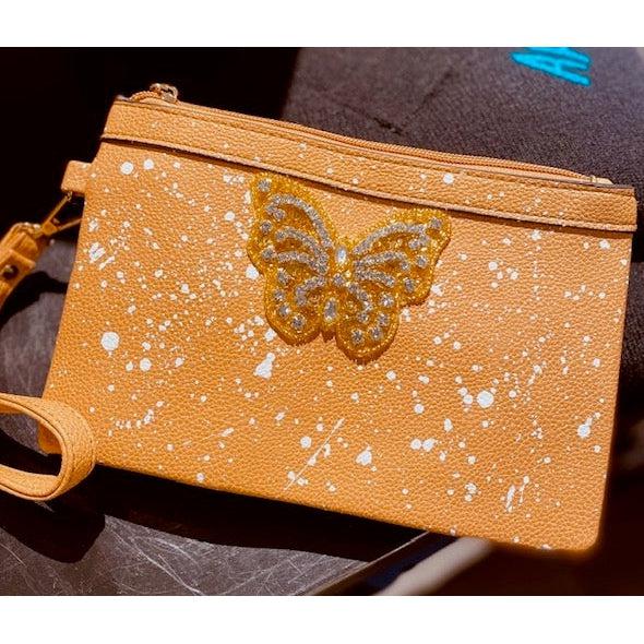TAN SAILOR POUCH WITH BLINGY BUTTERFLY